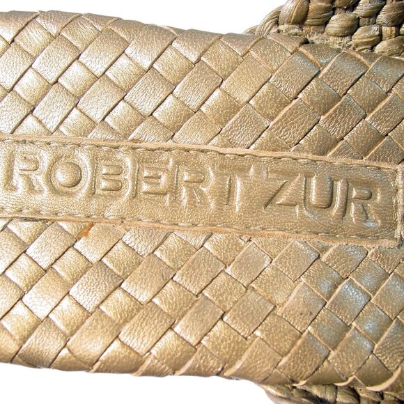 ROBERT ZUR Tamara $250 Woven Gold Leather Wedge Slide Sandals Women's 10 - NWOB - Picture 9 of 9